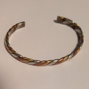 Sergio Lub Tri-Tone Twisted Silver Copper Brass Magnetic Healing Cuff Bracelet